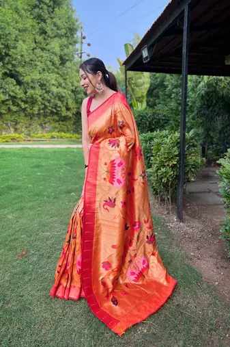 Yellow art silk  woven saree