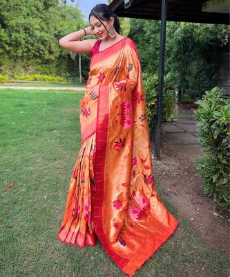 Yellow art silk  woven saree 3
