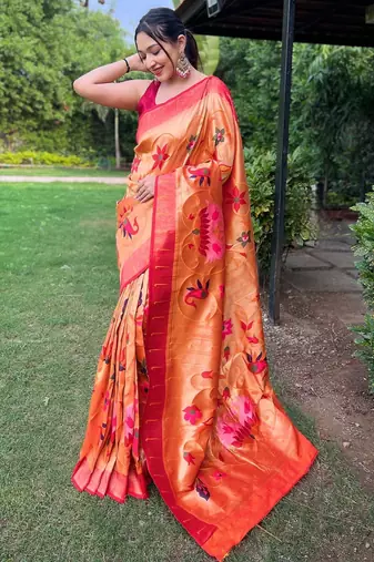 Yellow art silk  woven saree