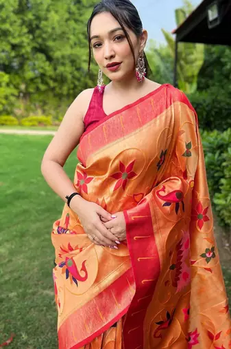 Yellow art silk  woven saree