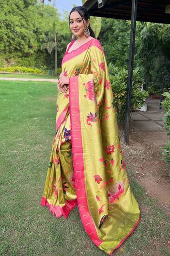 Lemon art silk  woven saree