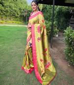 Lemon art silk  woven saree