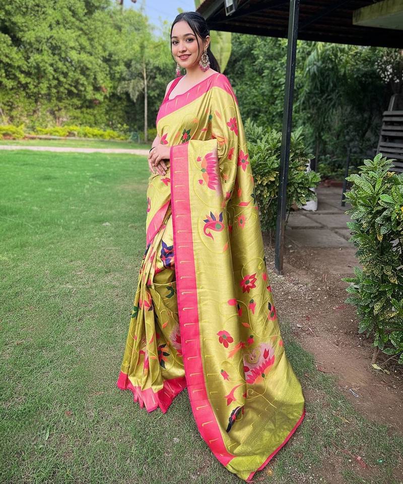 Lemon art silk  woven saree