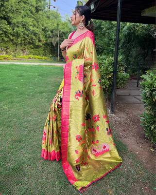 Lemon art silk  woven saree 2