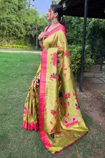 Lemon art silk  woven saree