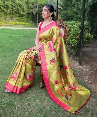 Lemon art silk  woven saree 3