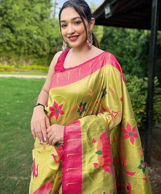 Lemon art silk  woven saree 4