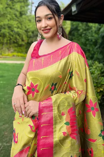 Lemon art silk  woven saree