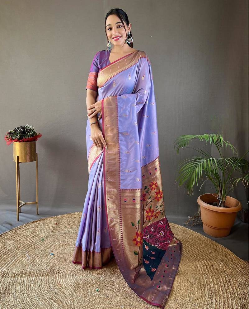 Lavender art silk  woven saree