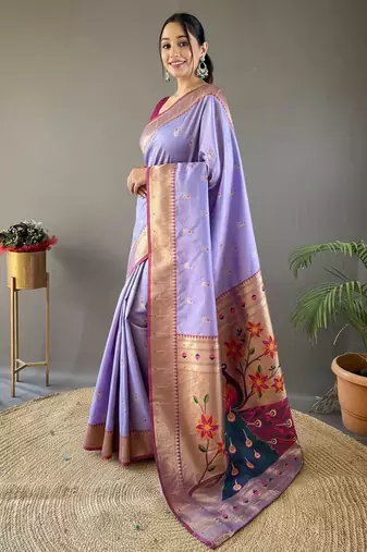Lavender art silk  woven saree