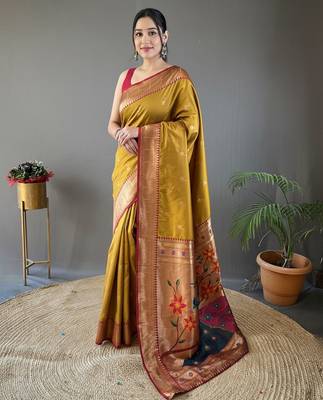 Mustard art silk  woven saree 1