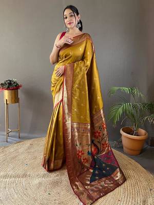 Mustard art silk  woven saree 2