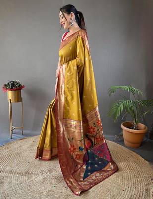 Mustard art silk  woven saree 3