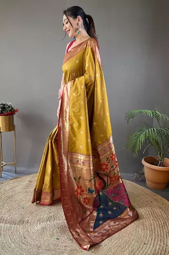 Mustard art silk  woven saree