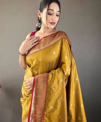 Mustard art silk  woven saree 4