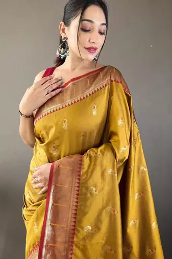 Mustard art silk  woven saree