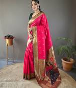Pink art silk  woven saree