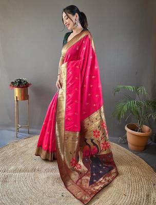 Pink art silk  woven saree 2