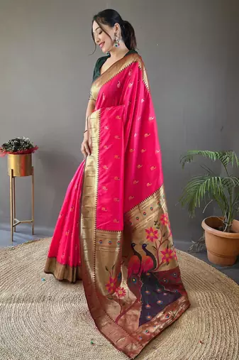 Pink art silk  woven saree