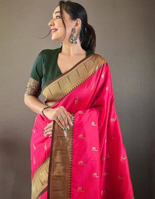 Pink art silk  woven saree 3