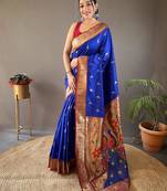 Royal blue art silk  woven saree