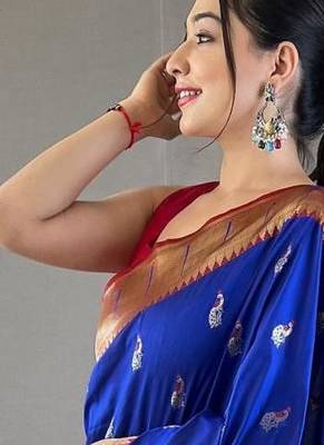 Royal blue art silk  woven saree 2