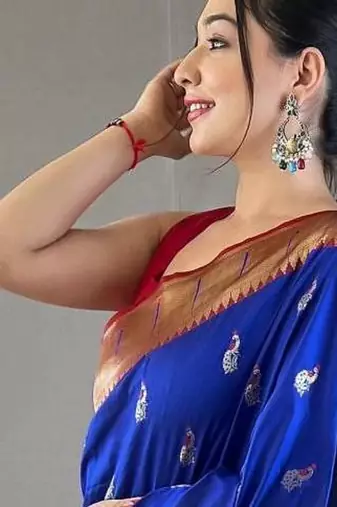 Royal blue art silk  woven saree