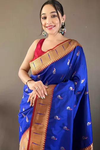 Royal blue art silk  woven saree