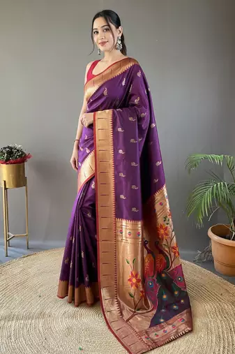 Wine art silk  woven saree