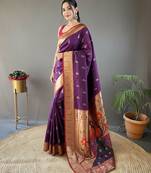 Wine art silk  woven saree
