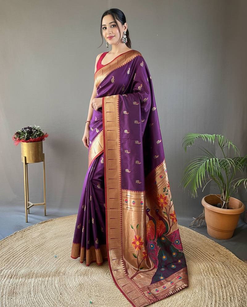 Wine art silk  woven saree