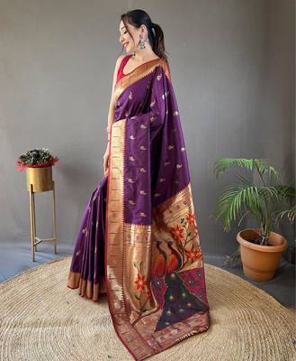 Wine art silk  woven saree 2