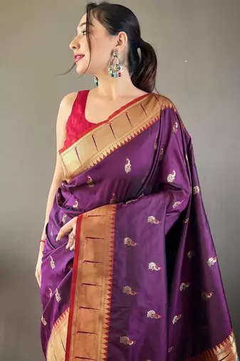 Wine art silk  woven saree