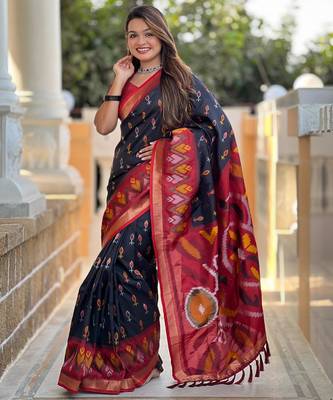 Black art silk  woven saree 1