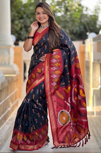 Black art silk  woven saree