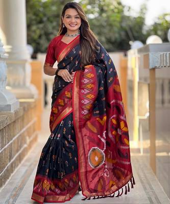 Black art silk  woven saree 2