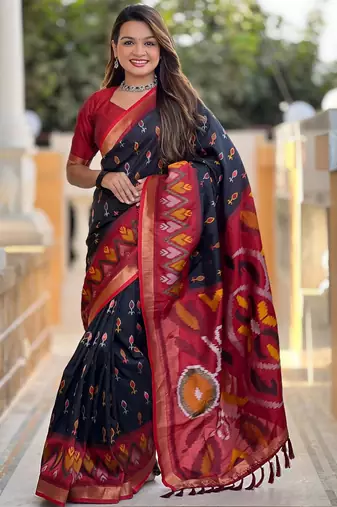 Black art silk  woven saree