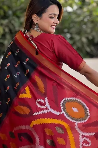 Black art silk  woven saree