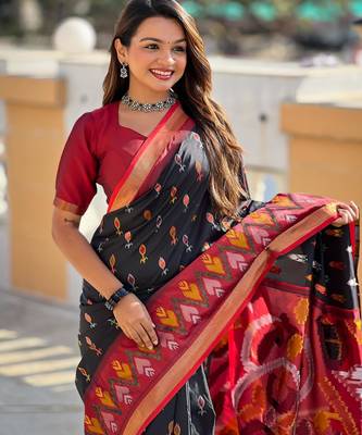 Black art silk  woven saree 4