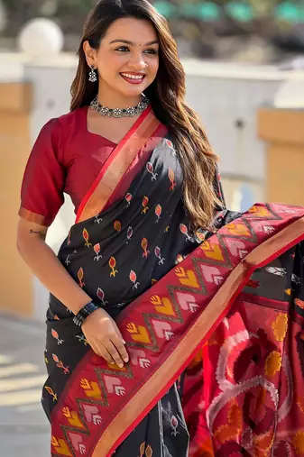 Black art silk  woven saree