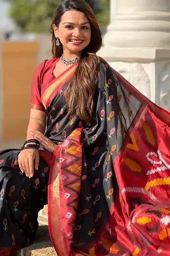 Black art silk  woven saree