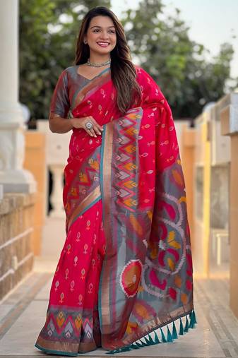 Hot pink art silk  woven saree