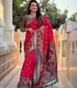 Hot pink art silk  woven saree