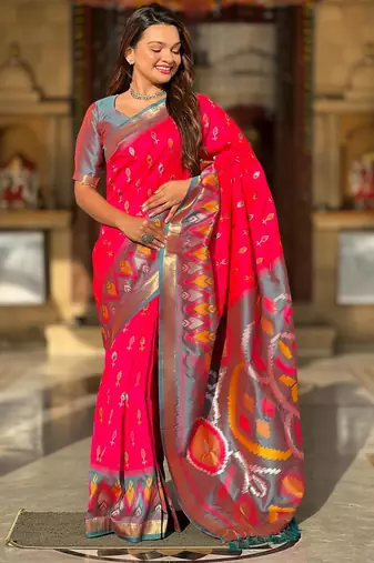 Hot pink art silk  woven saree