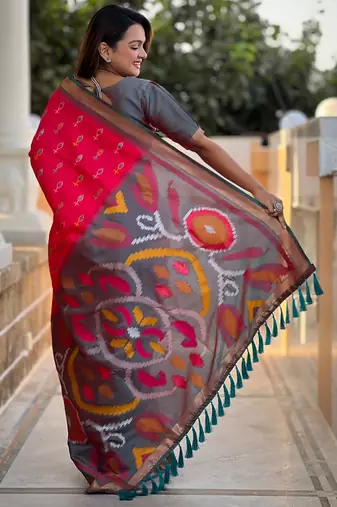 Hot pink art silk  woven saree