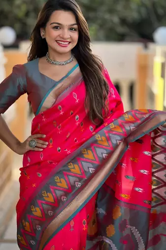 Hot pink art silk  woven saree