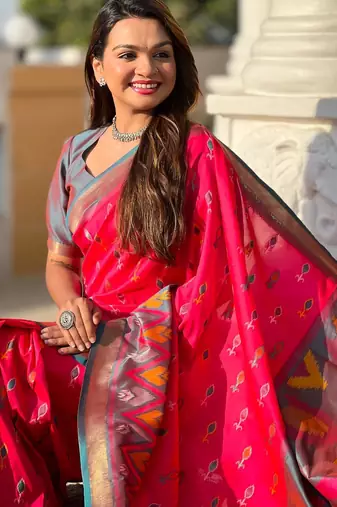 Hot pink art silk  woven saree