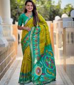 Lemon art silk  woven saree