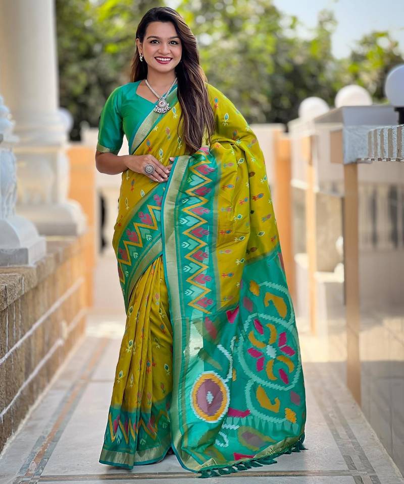 Lemon art silk  woven saree