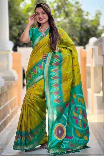 Lemon art silk  woven saree